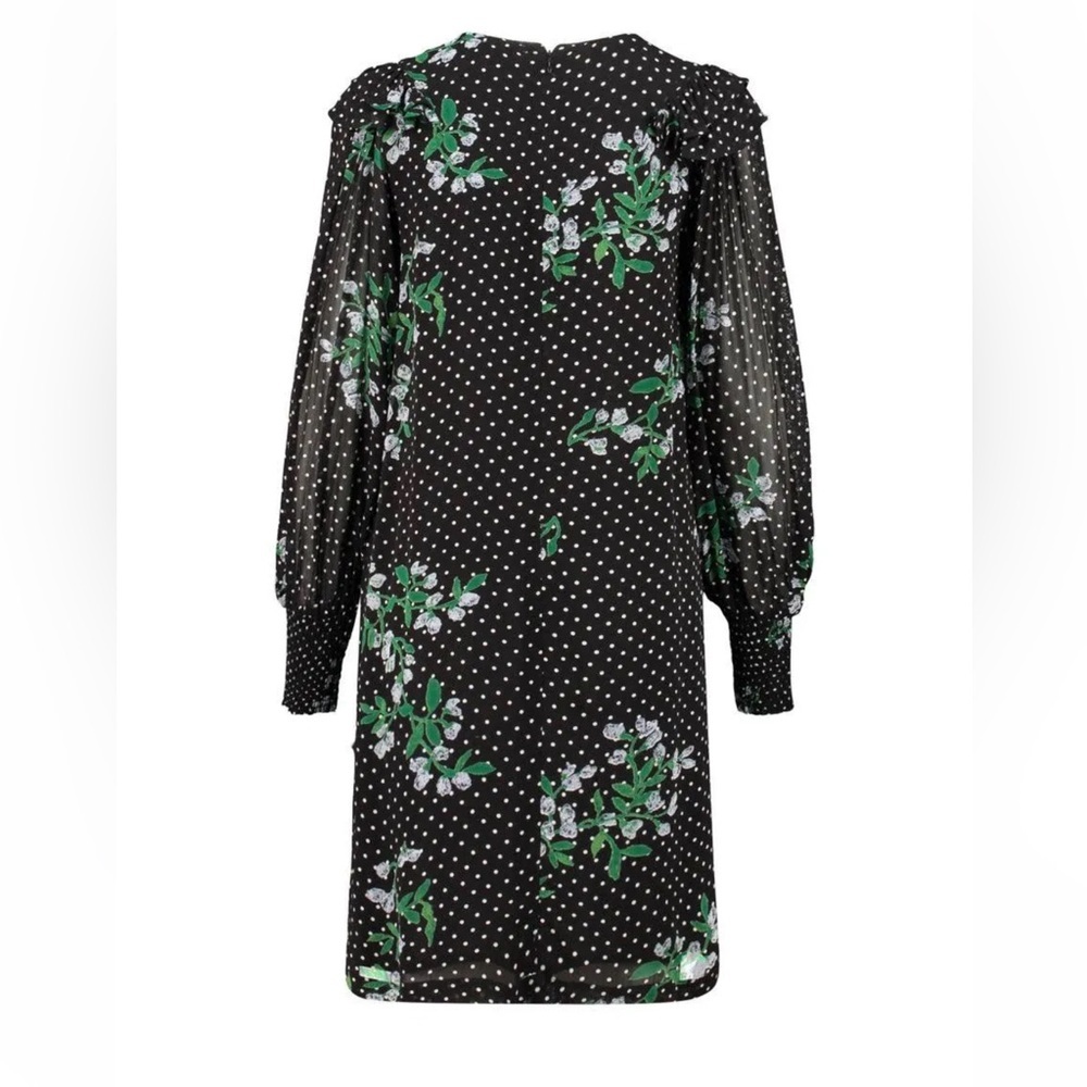 Ganni Rometty Georgette Polka Dot Floral Midi Dress Long Sleeve Black Size U.S 6 - Picture 12 of 16